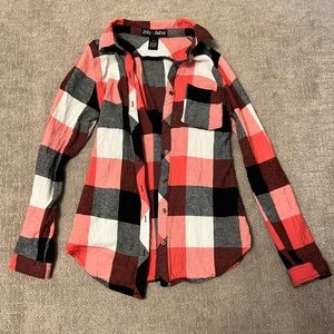 Womens Polly & Esther Plaid Flannel Button Up Shirt Top Small.